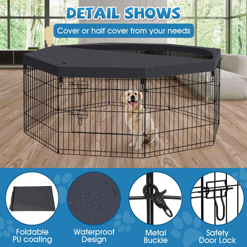 Peekaboo Dog Pen Pet Playpen Dog Fence Indoor Foldable Metal Wire Exercise Puppy Play Yard Pet Enclosure Indoor Outdoor 8 Panels 24 Inch with Bottom Pad/Top Cover (Black with top Cover) - Image 4