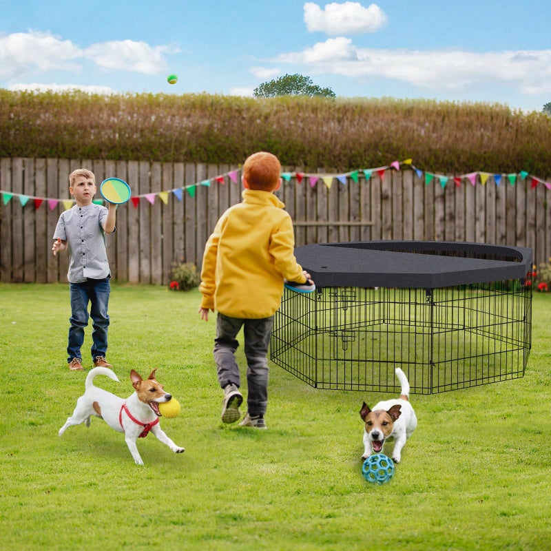 Peekaboo Dog Pen Pet Playpen Dog Fence Indoor Foldable Metal Wire Exercise Puppy Play Yard Pet Enclosure Indoor Outdoor 8 Panels 24 Inch with Bottom Pad/Top Cover (Black with top Cover) - Image 3