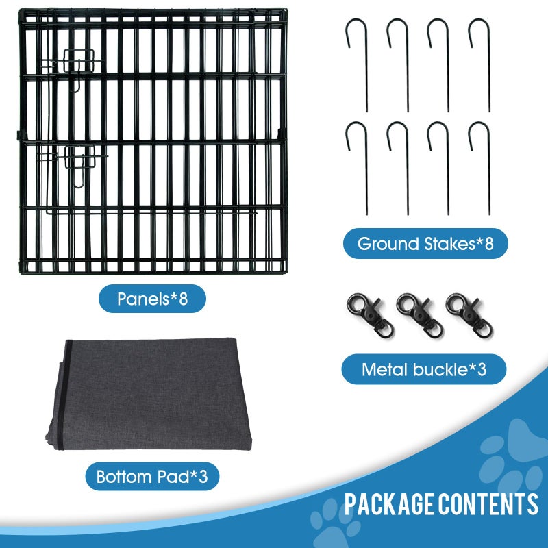 Peekaboo Dog Pen Pet Playpen Dog Fence Indoor Foldable Metal Wire Exercise Puppy Play Yard Pet Enclosure Indoor Outdoor 8 Panels 24 Inch with Bottom Pad/Top Cover (Black with top Cover) - Image 5