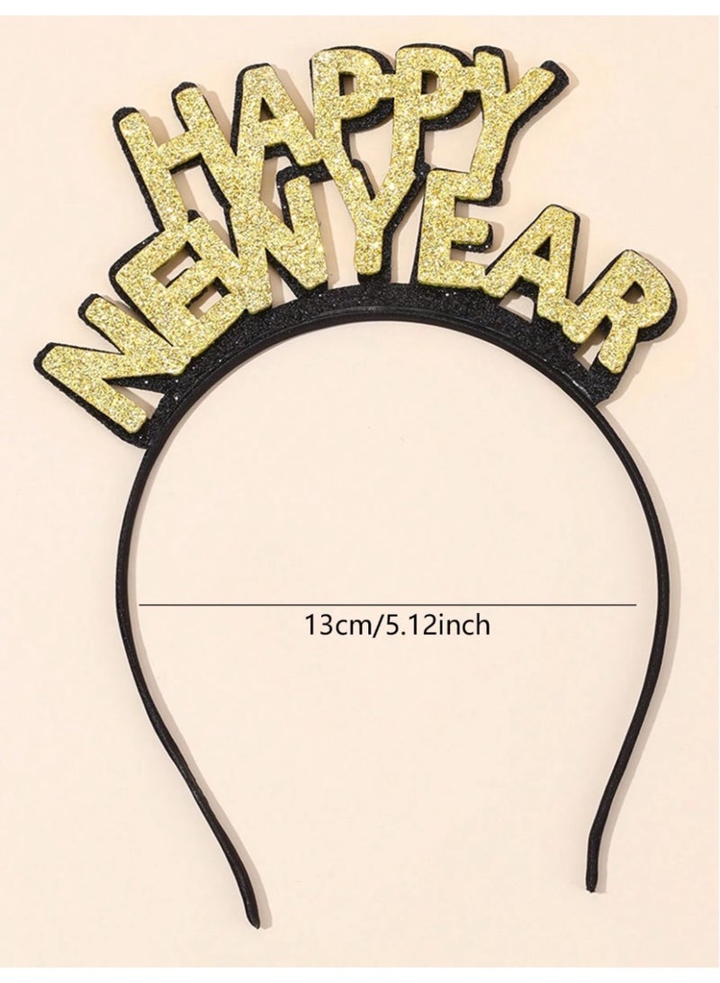 زينة راس السنة الجديدة 2026 طوق شعر بعبارة عام جديد سعيد بلون ذهبي لامع - Image 3