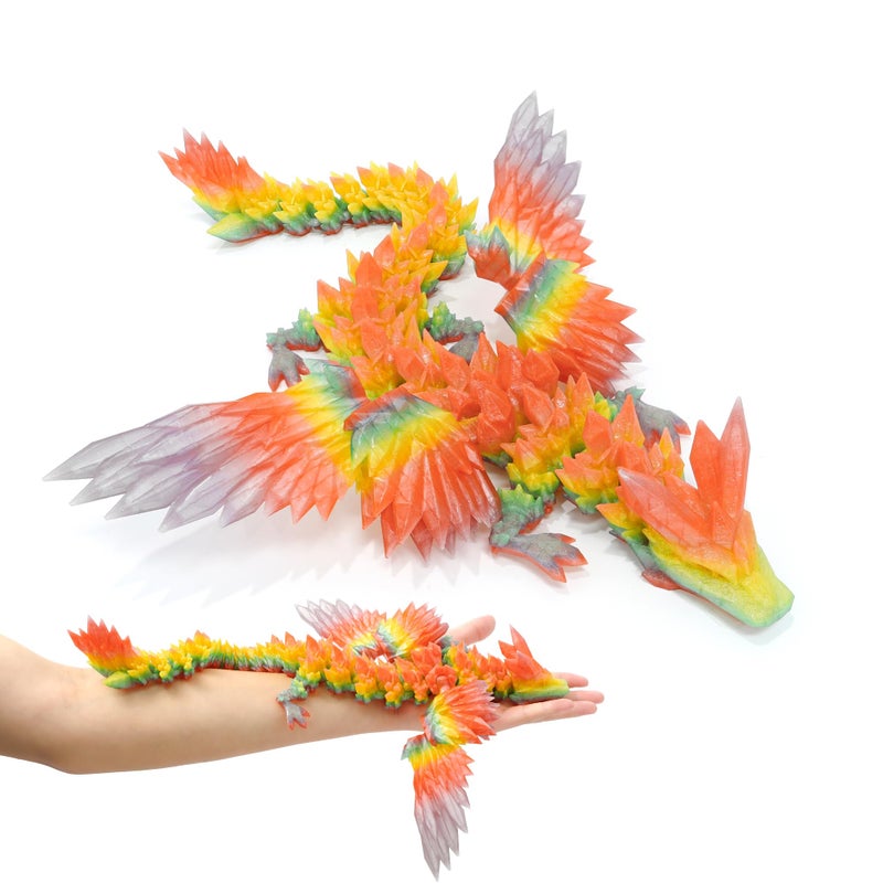 Flavery 3D Printed Dragon with Wings 18 inch Flying Dragon XL Articulated Winged Crystal Fidget Toy Home Decor Birthday Gift Desk Pet Crystal Summer Dream - Image 3