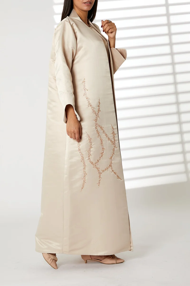 Moistreet Embroidered Round Neck Split Cuffs  Abaya