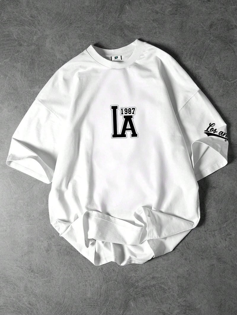 SXV STYLE Men Cotton 'Los Angeles LA 1987' Printed Cool Aesthetic Oversized Baggy T-Shirt (in,Alpha,XL,Regular,White) - Image 2