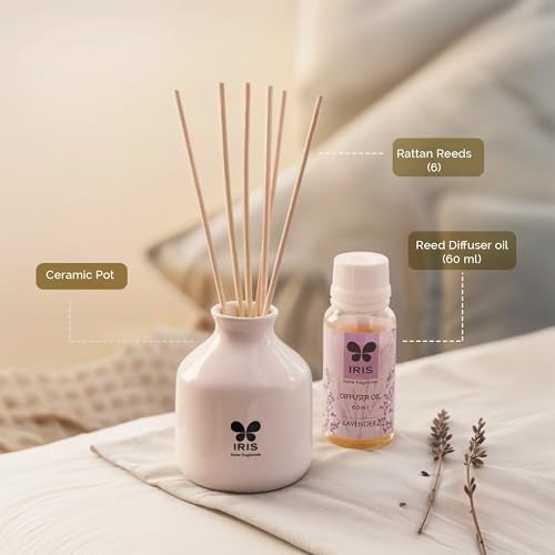 IRIS Home Fragrance,60Ml Lavender Reed Diffuser Set |Free 6 Reeds Sticks of 7.5"|Stress Relief & Aromatherapy |Long-Lasting,Smoke-Free Air Freshener for Home,Bedroom and Office | Ideal for Gifting - Image 2