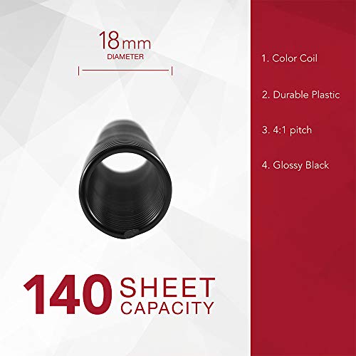 GBC Binding Spines/Spirals/Coils, 18mm, 140 Sheet Capacity, 4:1 Pitch, Color Coil, Black, 100 Pack (9665080) - Image 3