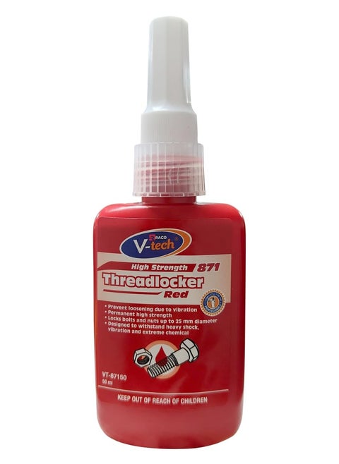 RACO V-tech High Strength Threadlocker Red 871 Permanent Adhesive for Threaded Fasteners 50Ml