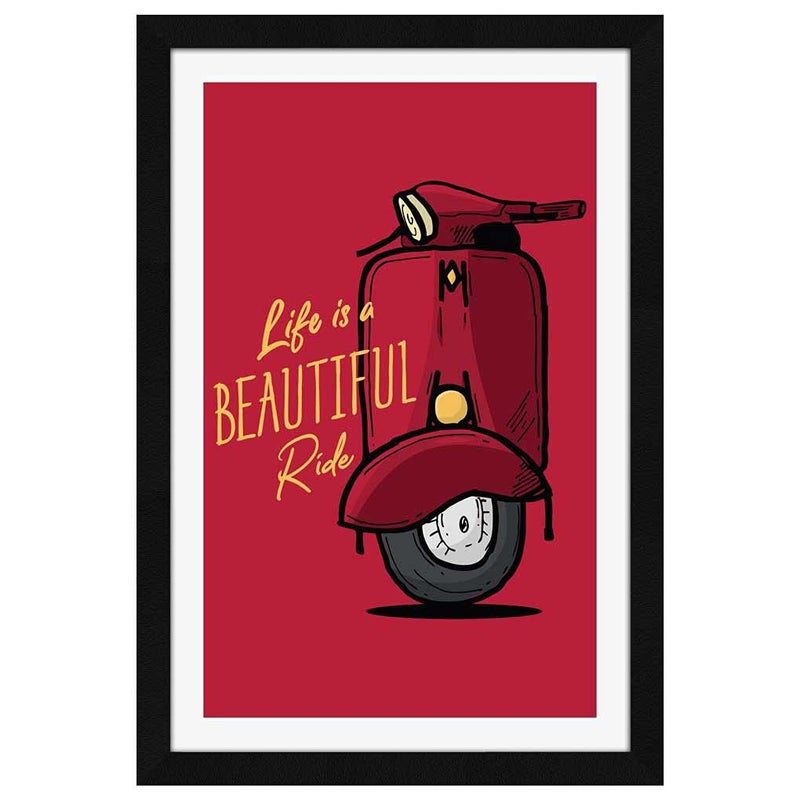 ArtX Motivational Quote Life Is A Beautiful Ride Framed Painting Multicolor Set of 1 125 X 185 inches