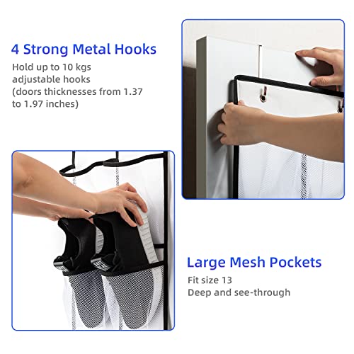 KEEPJOY Over the Door Shoe Organizer, Hanging Shoe Organizer with 4 Hooks, Shoe Holder with 14 Mesh Pockets Closet Door Shoe Storage Bag (White-2Pack) - Image 3