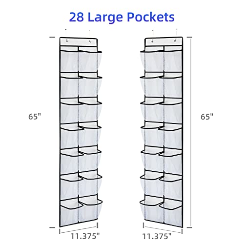 KEEPJOY Over the Door Shoe Organizer, Hanging Shoe Organizer with 4 Hooks, Shoe Holder with 14 Mesh Pockets Closet Door Shoe Storage Bag (White-2Pack) - Image 2
