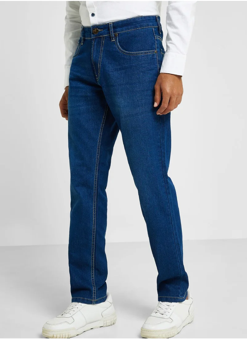 توماس سكوت Thomas Scott Men Mid-Rise Classic Light Fade Stretchable Jeans