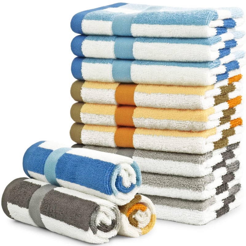 12 Pack Wash Cloths for Showering 3 Colors Cotton Washcloths Gentle for Men Women Kids Durable Wash Rags Large Size 13 X 13