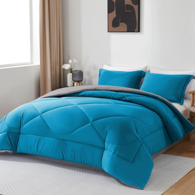 DOUBLE SIZE DUVET 105 TOG DOWN ALTERNATIVE COMFORTER SET WITH 2 SHAMS REVERSIBLE COVERLESS DUVET MICROFIBER SOFT WARM BED QUILT FOR ALL SEASONS MACHINE WASHABLE 200X200CM