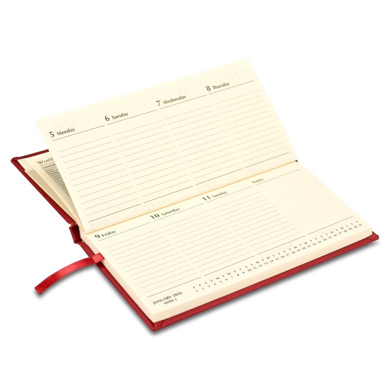 FIS مفكرة فايز 2026 رفيعة، حجم رفيع 170x90 مم، غلاف صلب، مواد بولي يوريثان إيطالية، تنسيق أسبوعي، عرض أفقي، إنجليزي، ورق إيطالي عاجي 70 جرام، غلاف ماروني - FSDI57E26MR - Image 4