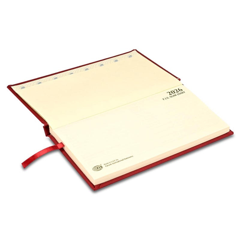 FIS مفكرة فايز 2026 رفيعة، حجم رفيع 170x90 مم، غلاف صلب، مواد بولي يوريثان إيطالية، تنسيق أسبوعي، عرض أفقي، إنجليزي، ورق إيطالي عاجي 70 جرام، غلاف ماروني - FSDI57E26MR - Image 3
