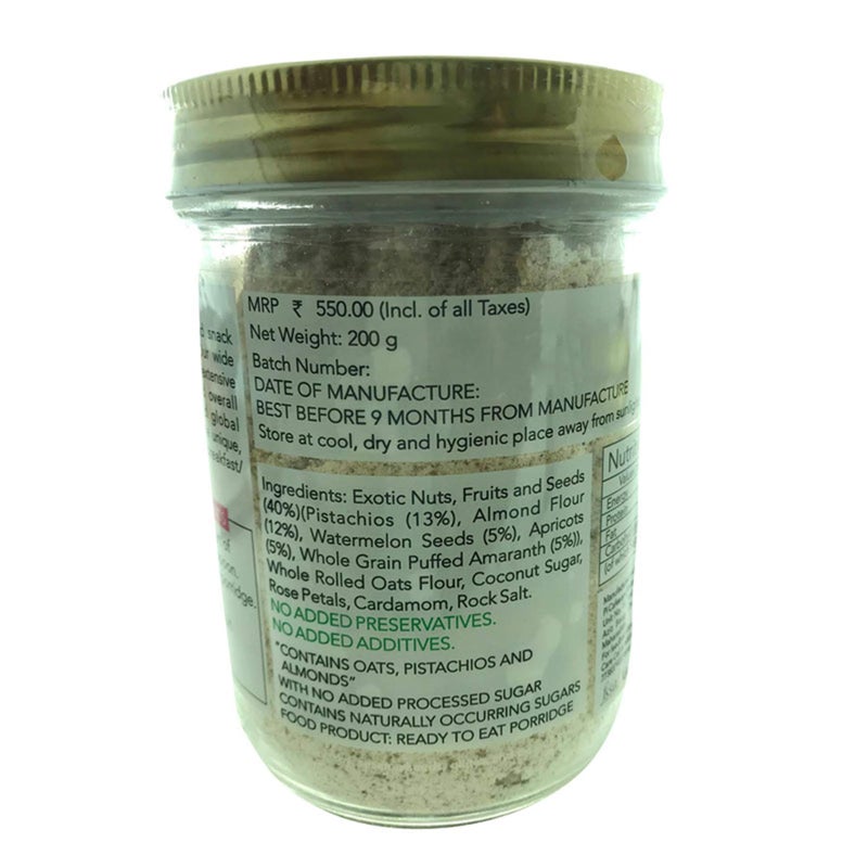 thenibblebox Rose & Pistachio Almond flour Superfood Porridge Instant Breakfast Mix, 200g Jar [40% dry fruits, gluten free, vegan friendly, no refined sugar, no wheat] 5.7g protein per serving - Image 3
