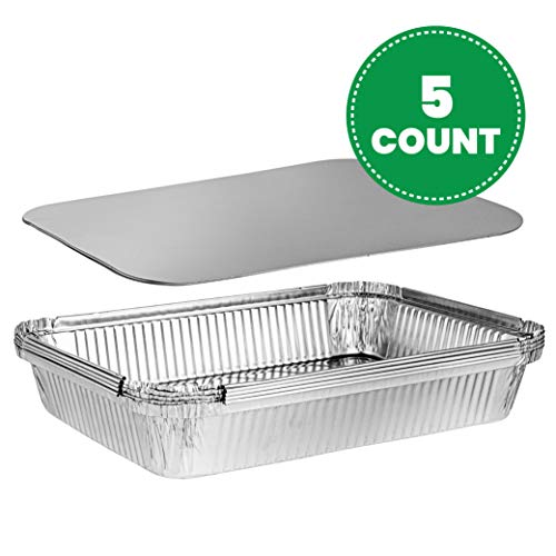 PLASTICPRO Disposable 4 LB Aluminum Takeout Tin Foil Oblong Baking Pans 12'' X 8'' X 2'' Inch With Cardboard Lids - Brownies, Bread, or Lunchbox, Pack of 5 - Image 2