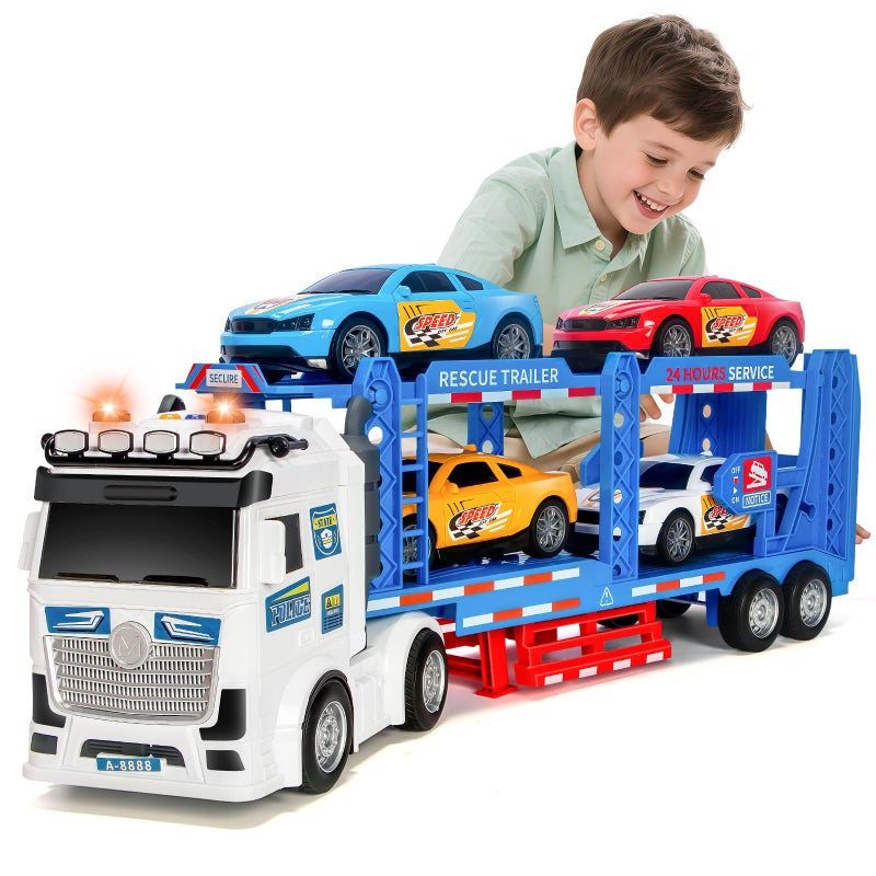 BainGesk Semi Truck Toys Car for 3 4 5 6 8 Years Old Boys Girls Adjustable Double Decker Carrier Truck with Light Sound Car Hauler with Trailer Toy Large Transport Toy Gifts for Toddler - Image 3