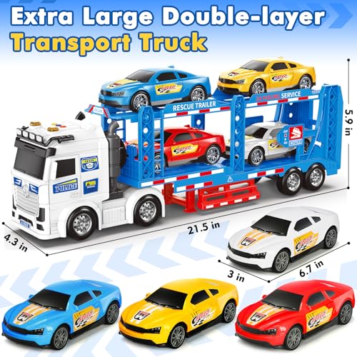 BainGesk Semi Truck Toys Car for 3 4 5 6 8 Years Old Boys Girls Adjustable Double Decker Carrier Truck with Light Sound Car Hauler with Trailer Toy Large Transport Toy Gifts for Toddler - Image 5