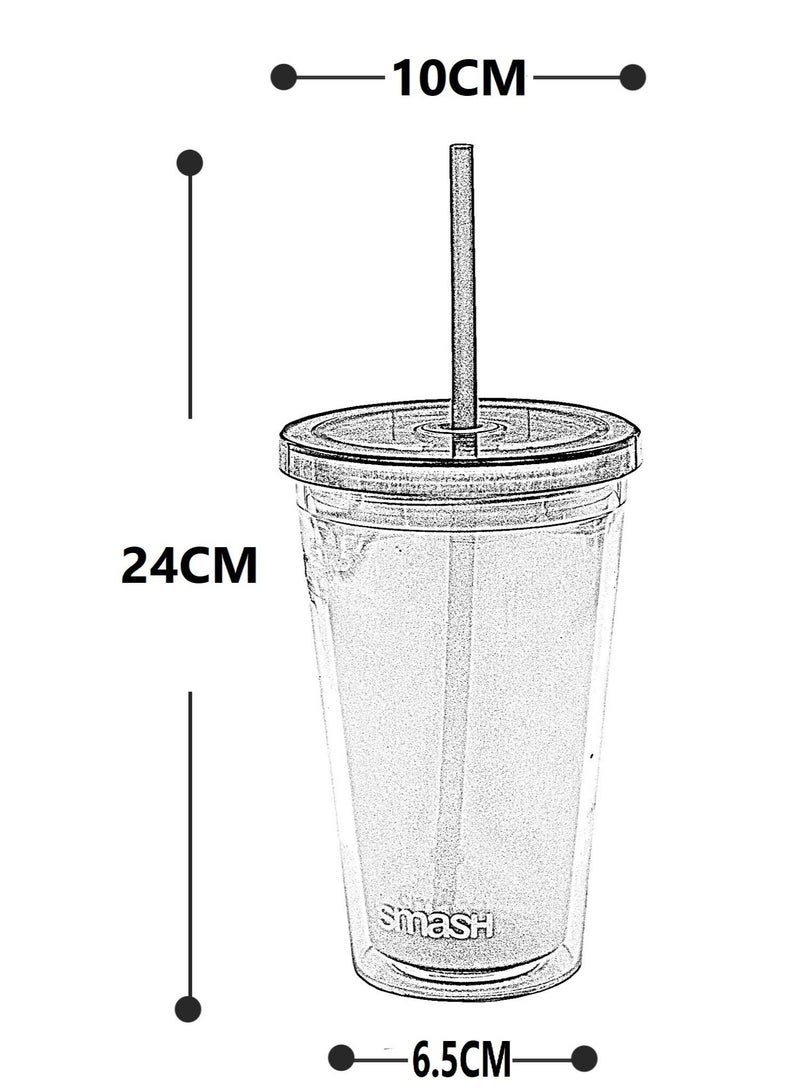 smash Plastic Tumbler with Lid and Straw for Water & Smoothie 460 ml - Image 2