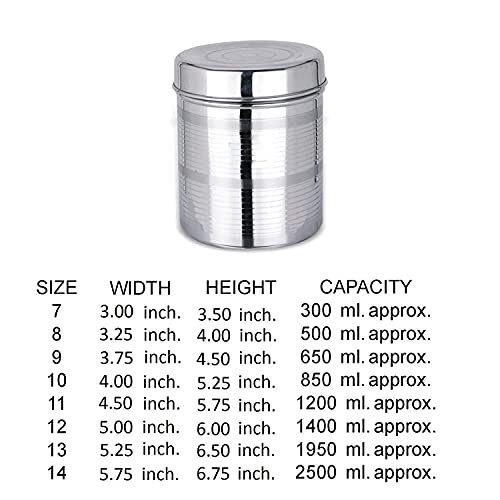 ROLLYWARE Stainless Steel Kitchen Storage container- Ubha Dabba - Canisters- 500, 850, 1200, 1400, 2000, 2500, 5000, 6000 Grams for Kitchen, Set of 8, Silver - Image 5