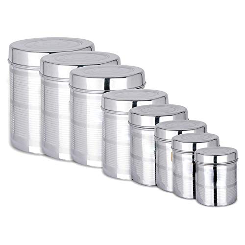 ROLLYWARE Stainless Steel Kitchen Storage container- Ubha Dabba - Canisters- 500, 850, 1200, 1400, 2000, 2500, 5000, 6000 Grams for Kitchen, Set of 8, Silver - Image 1