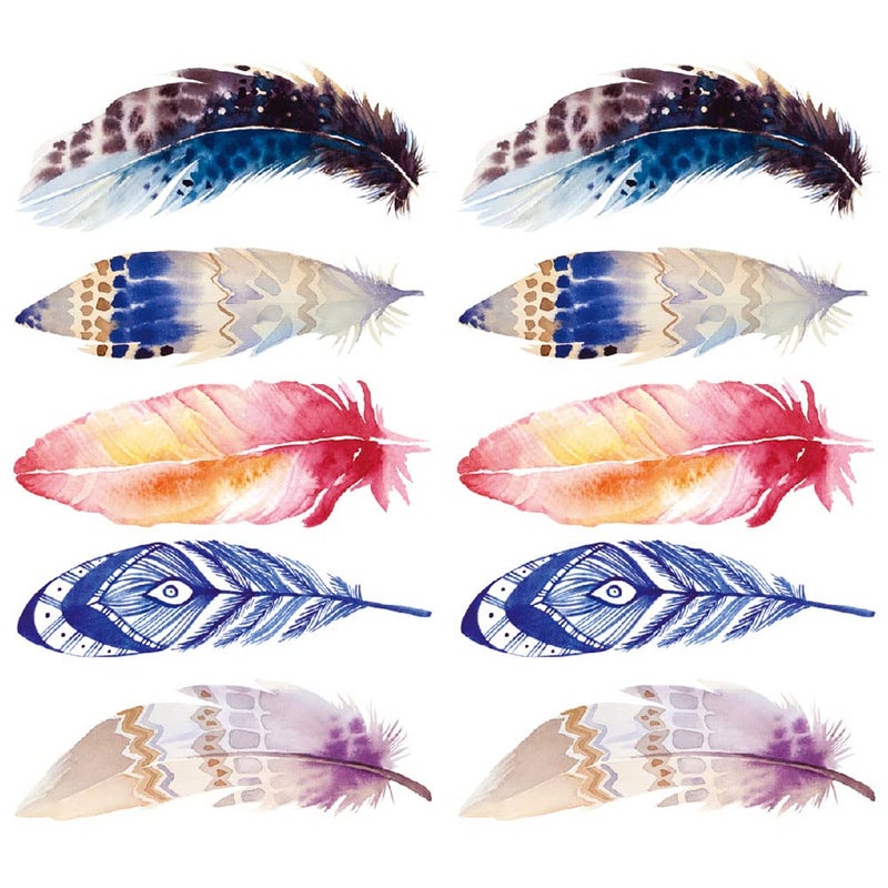 Waterproof 2 Sheets Small Cute Temporary Tattoo Stickers Colored Feather