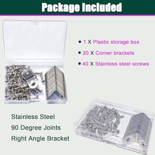 YEWLACA 20 PCS Corner Braces 25mm x 25mm Stainless Steel 90 Degree Joints Right Angle Bracket L Shaped Corner Brackets Fastener for Wood Furniture, Screws Included - Image 3