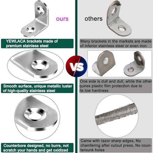 YEWLACA 20 PCS Corner Braces 25mm x 25mm Stainless Steel 90 Degree Joints Right Angle Bracket L Shaped Corner Brackets Fastener for Wood Furniture, Screws Included - Image 4