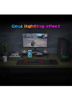 FlashHawk RGB Monitor Stand Riser Laptop Holder with 4 USB Hubs Storage Drawer and Phone Holder for Office Work  - Image 2