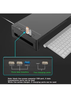 FlashHawk RGB Monitor Stand Riser Laptop Holder with 4 USB Hubs Storage Drawer and Phone Holder for Office Work  - Image 3