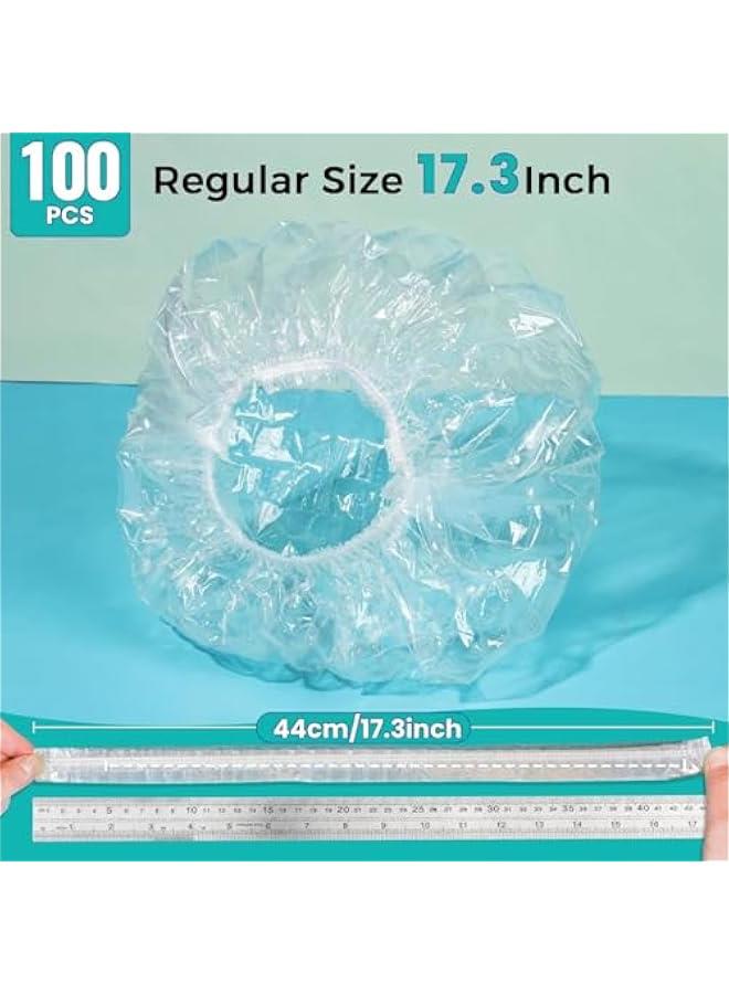 بيوينتي قبعات استحمام للاستعمال مرة واحدة، 100 قطعة من طواقي الاستحمام، قبعة استحمام للنساء مقاومة للماء، قبعة استحمام بلاستيكية شفافة للنساء، قبعات بلاستيكية سميكة لمعالجة الشعر، مقاس عادي 17.3 انش - Image 2