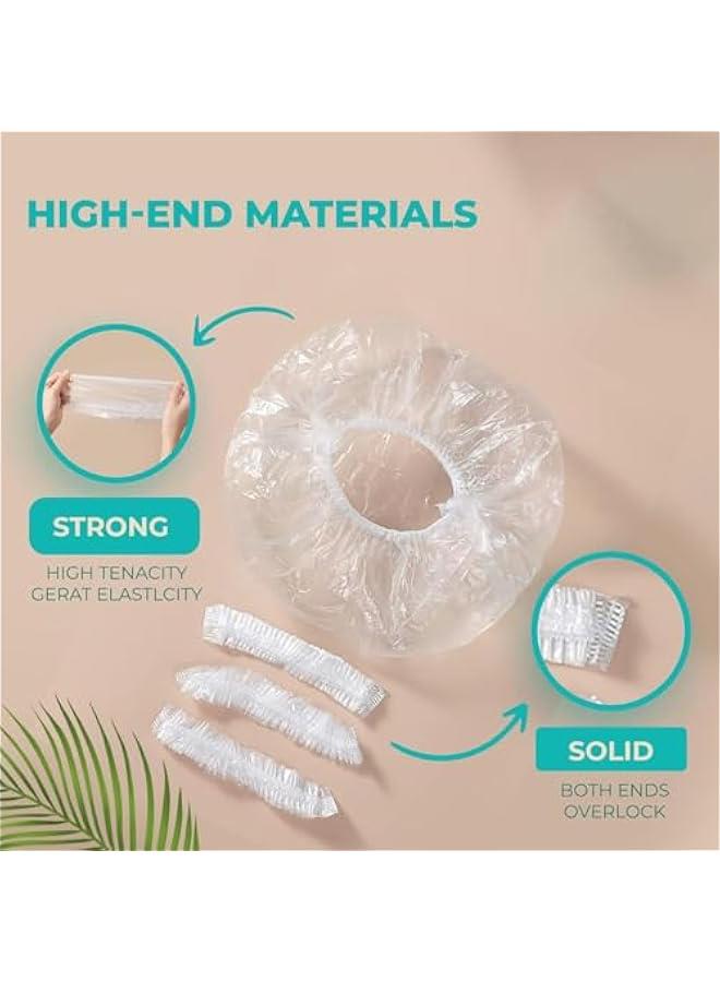 بيوينتي قبعات استحمام للاستعمال مرة واحدة، 100 قطعة من طواقي الاستحمام، قبعة استحمام للنساء مقاومة للماء، قبعة استحمام بلاستيكية شفافة للنساء، قبعات بلاستيكية سميكة لمعالجة الشعر، مقاس عادي 17.3 انش - Image 3