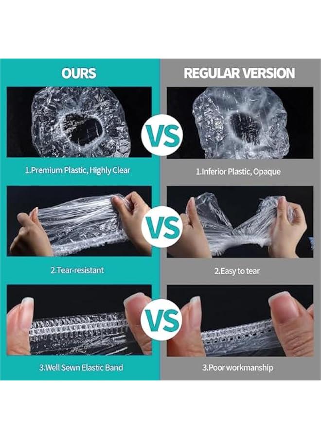 بيوينتي قبعات استحمام للاستعمال مرة واحدة، 100 قطعة من طواقي الاستحمام، قبعة استحمام للنساء مقاومة للماء، قبعة استحمام بلاستيكية شفافة للنساء، قبعات بلاستيكية سميكة لمعالجة الشعر، مقاس عادي 17.3 انش - Image 5