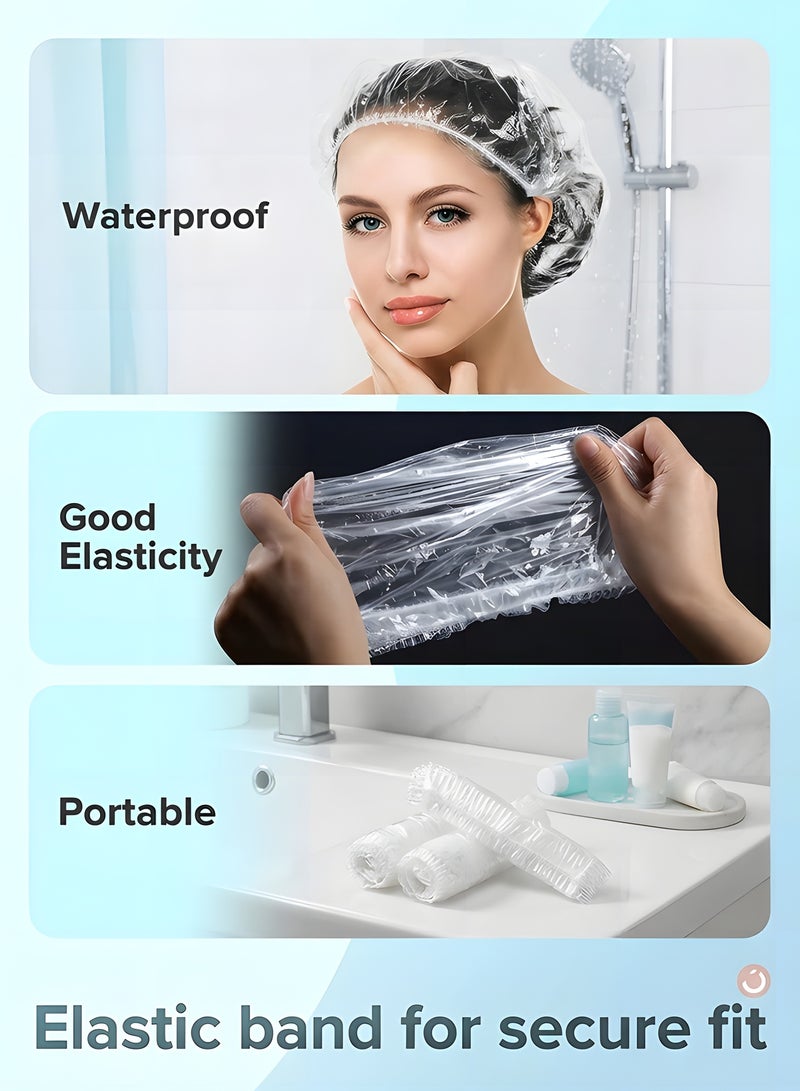 بيوينتي قبعات استحمام للاستعمال مرة واحدة، 100 قطعة من طواقي الاستحمام، قبعة استحمام للنساء مقاومة للماء، قبعة استحمام بلاستيكية شفافة للنساء، قبعات بلاستيكية سميكة لمعالجة الشعر، مقاس عادي 17.3 انش - Image 3