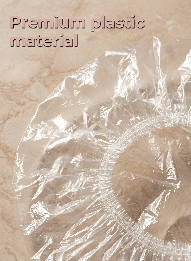 بيوينتي قبعات استحمام للاستعمال مرة واحدة، 100 قطعة من طواقي الاستحمام، قبعة استحمام للنساء مقاومة للماء، قبعة استحمام بلاستيكية شفافة للنساء، قبعات بلاستيكية سميكة لمعالجة الشعر، مقاس عادي 17.3 انش - Image 5