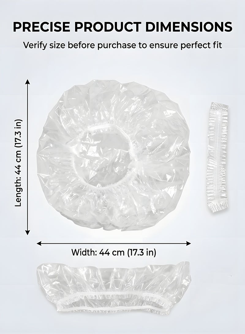 بيوينتي قبعات استحمام للاستعمال مرة واحدة، 100 قطعة من طواقي الاستحمام، قبعة استحمام للنساء مقاومة للماء، قبعة استحمام بلاستيكية شفافة للنساء، قبعات بلاستيكية سميكة لمعالجة الشعر، مقاس عادي 17.3 انش - Image 2