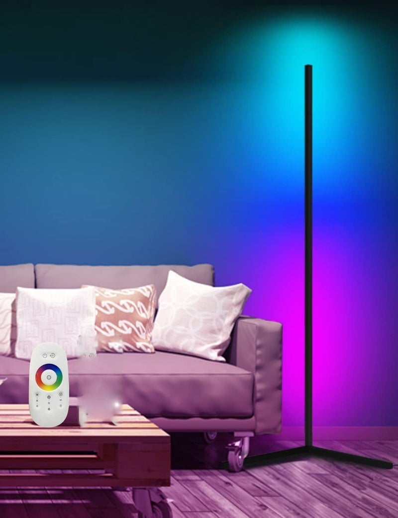 سلطان مصباح زاوية أرضي - مصباح زاوية بإضاءة متغيرة الألوان RGB، مصباح أرضي حديث LED قابل للتعتيم بقوة 20 وات مع جهاز تحكم عن بعد، مصباح قائم معدني 140 سم لغرفة المعيشة، مصباح زاوية LED لغرفة النوم - Image 1
