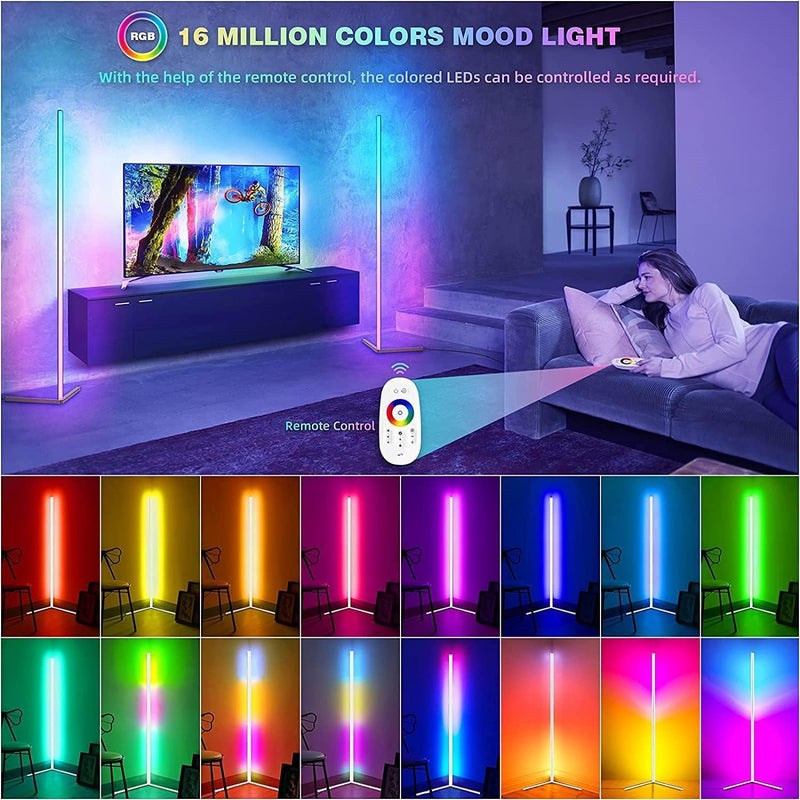 سلطان مصباح زاوية أرضي - مصباح زاوية بإضاءة متغيرة الألوان RGB، مصباح أرضي حديث LED قابل للتعتيم بقوة 20 وات مع جهاز تحكم عن بعد، مصباح قائم معدني 140 سم لغرفة المعيشة، مصباح زاوية LED لغرفة النوم - Image 5