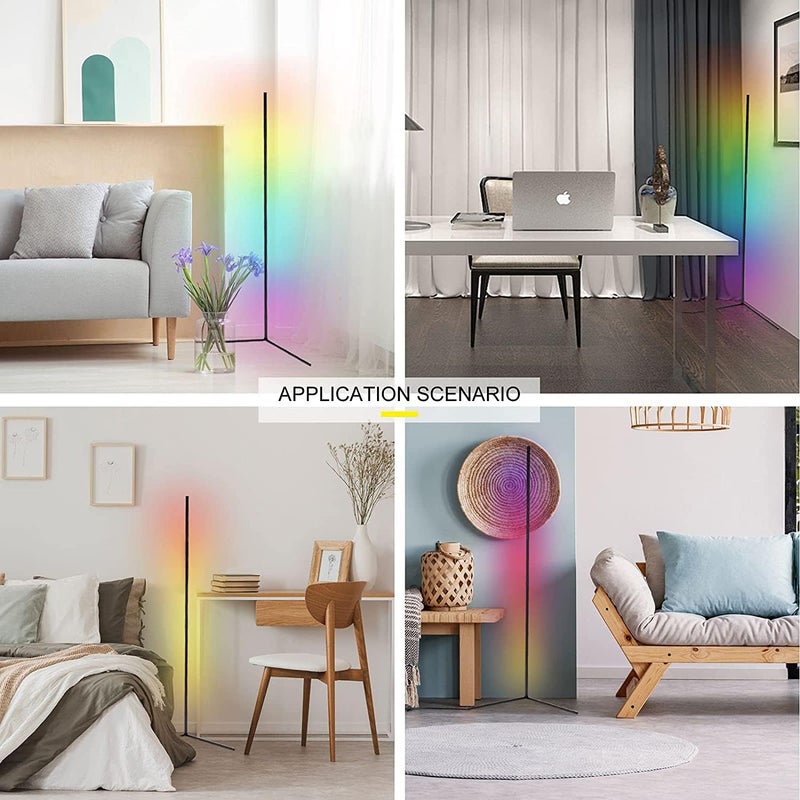 سلطان مصباح زاوية أرضي - مصباح زاوية بإضاءة متغيرة الألوان RGB، مصباح أرضي حديث LED قابل للتعتيم بقوة 20 وات مع جهاز تحكم عن بعد، مصباح قائم معدني 140 سم لغرفة المعيشة، مصباح زاوية LED لغرفة النوم - Image 2