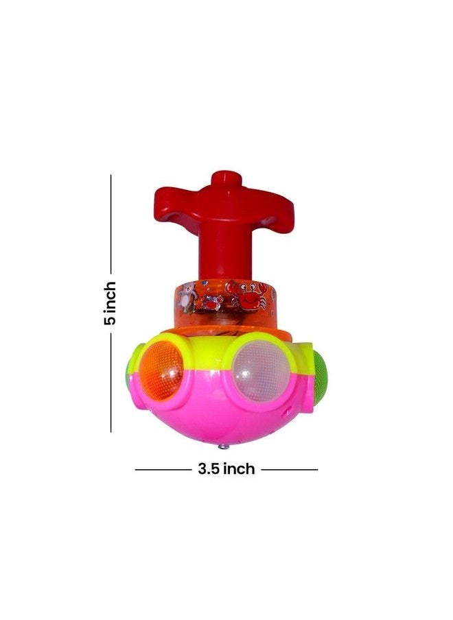 Cartoon Led Flash Light Music Lattoo;Lattu Face Spinning Top Glow At Night Press Launch High Speed Rotating Kid Toddlers Toy (Random Colour)