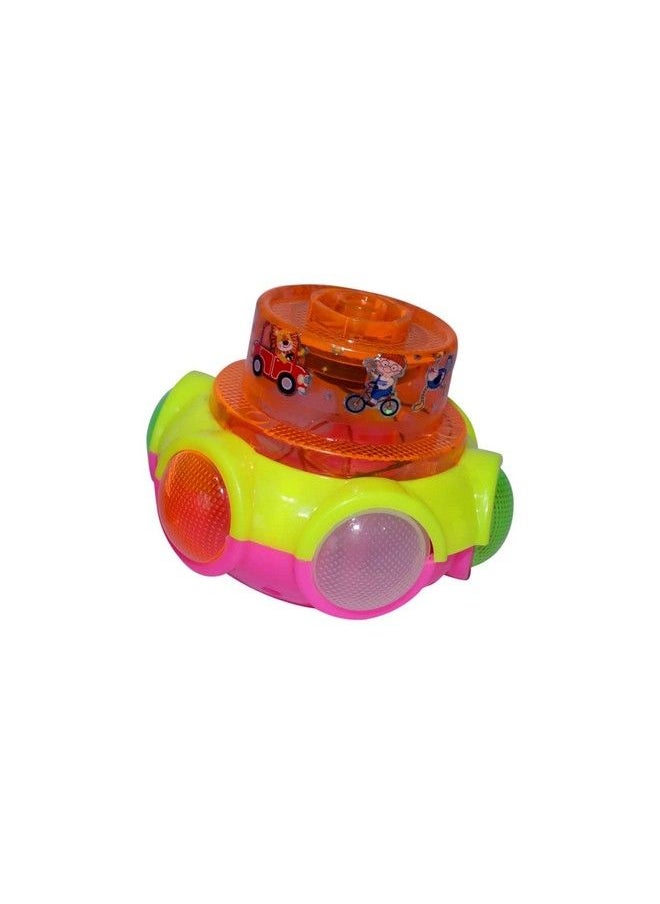 Cartoon Led Flash Light Music Lattoo;Lattu Face Spinning Top Glow At Night Press Launch High Speed Rotating Kid Toddlers Toy (Random Colour)