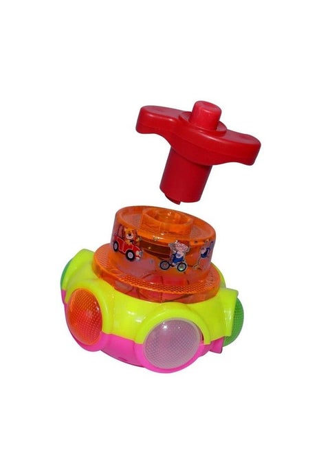Cartoon Led Flash Light Music Lattoo;Lattu Face Spinning Top Glow At Night Press Launch High Speed Rotating Kid Toddlers Toy (Random Colour)