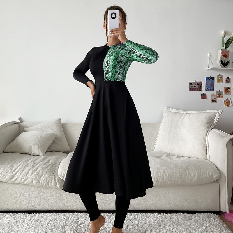 2022 New Modest Muslim Swimwear Ladies High-Neck Full Body Bikini Black - Image 4