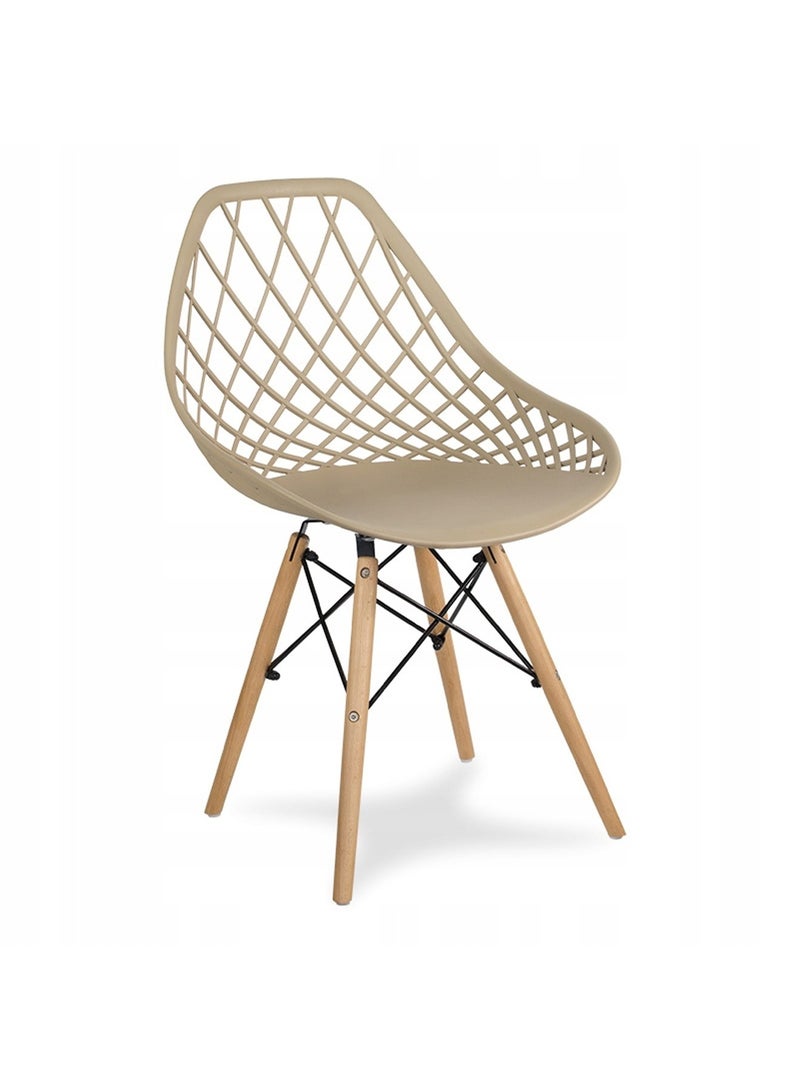 Taimi 5-Piece Compact Mid-Century Modern Dining Set | Round White Table 80x80x72cm with 4 Plastic DSW Shell Dining Chair Khaki - Image 4