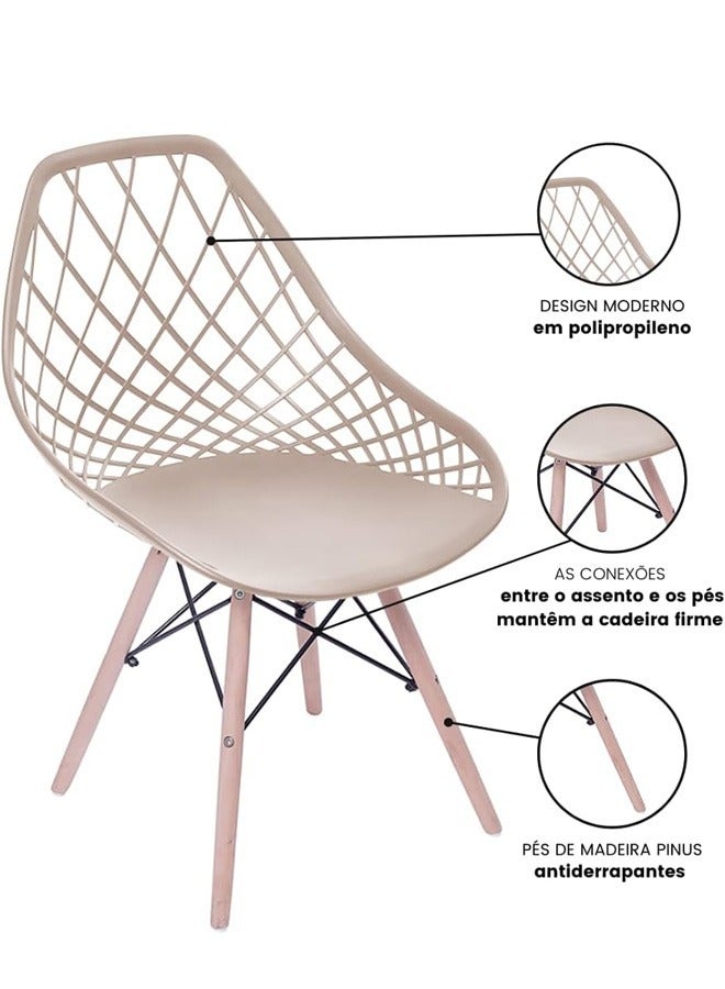 Taimi 5-Piece Compact Mid-Century Modern Dining Set | Round White Table 80x80x72cm with 4 Plastic DSW Shell Dining Chair Khaki - Image 5