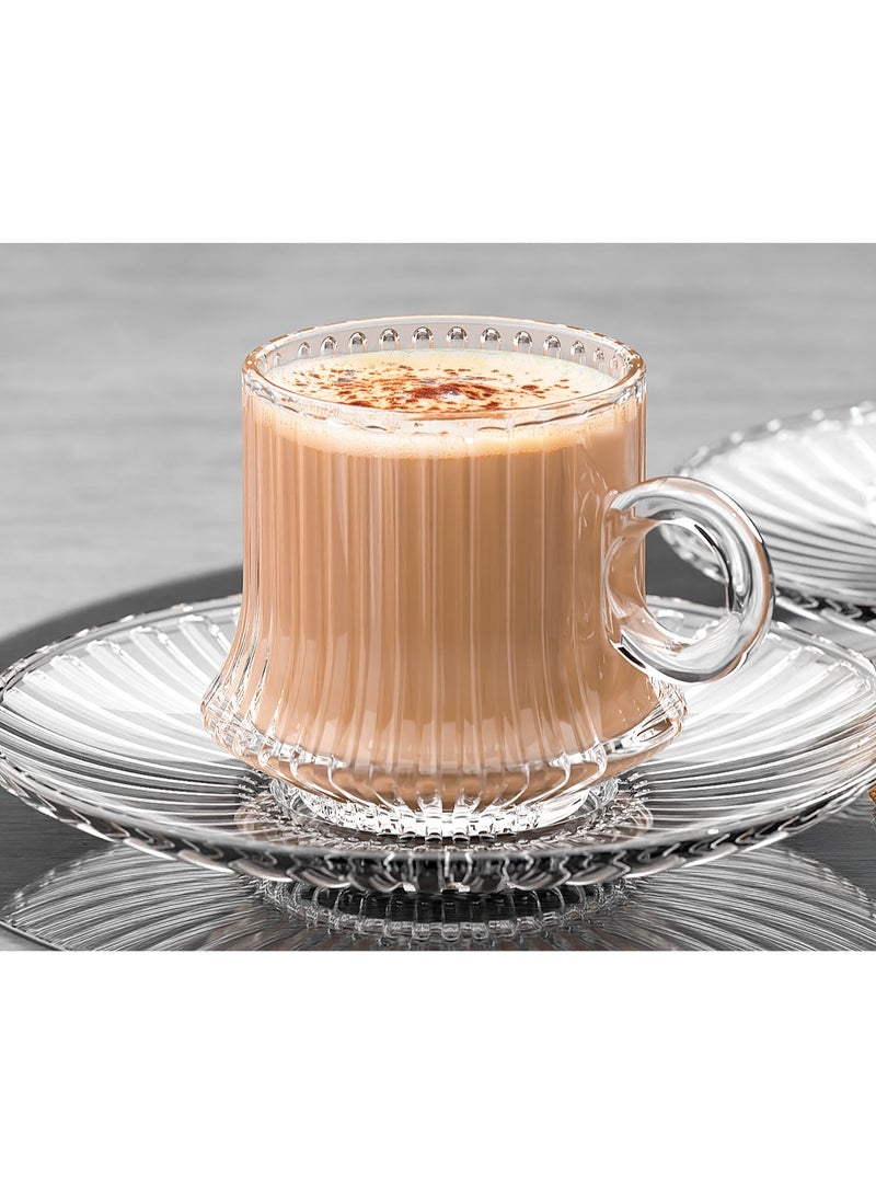 CITY GLASS City Glass Robusta Line Tea Mug Set of 12 | 6 Tea Mugs + 6 Tea Serving Plates Clear Glass 220ml - Image 2