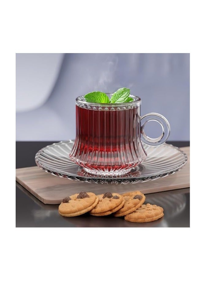 CITY GLASS City Glass Robusta Line Tea Mug Set of 12 | 6 Tea Mugs + 6 Tea Serving Plates Clear Glass 220ml - Image 3