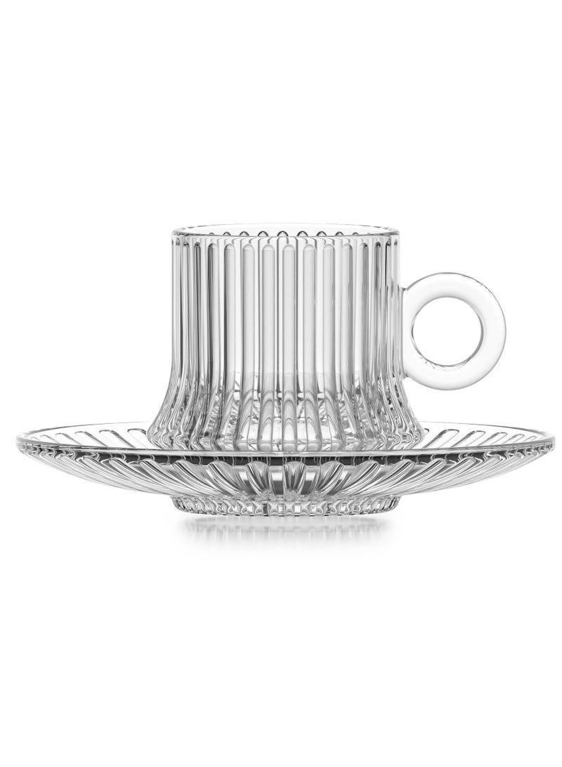 CITY GLASS City Glass Robusta Line Tea Mug Set of 12 | 6 Tea Mugs + 6 Tea Serving Plates Clear Glass 220ml - Image 1