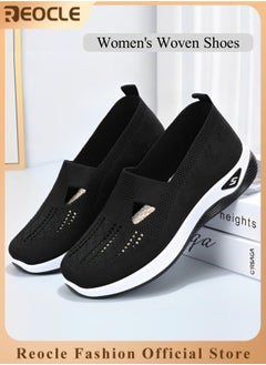 Women's Woven Shoes Orthopedic Breathable Soft Shoes Walking Slip on Shoes Breathable Comfortable Single Shoes with Arch Support