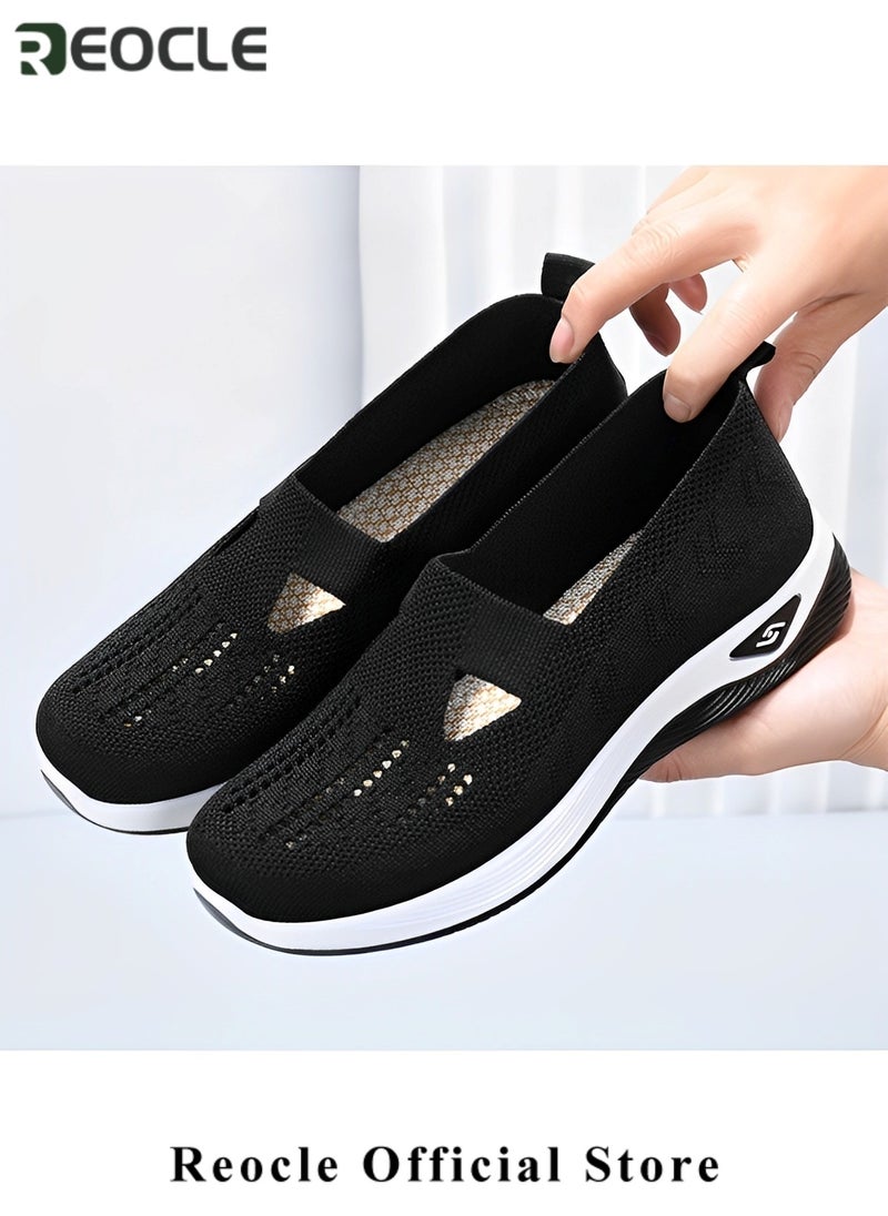 REOCLE - Women's Woven Shoes Orthopedic Breathable Soft Shoes Walking Slip on Shoes Breathable Comfortable Single Shoes with Arch Support - Image 1